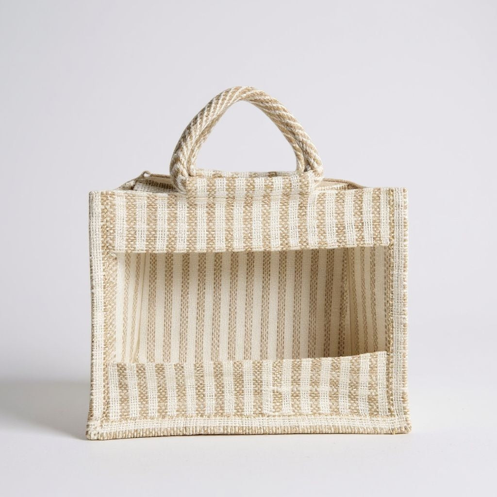 RETURN GIFT ITEMS 8*10 INCH JUTE WINDOW TRANSPARENT STRIPE DESIGN GIFT BAGS