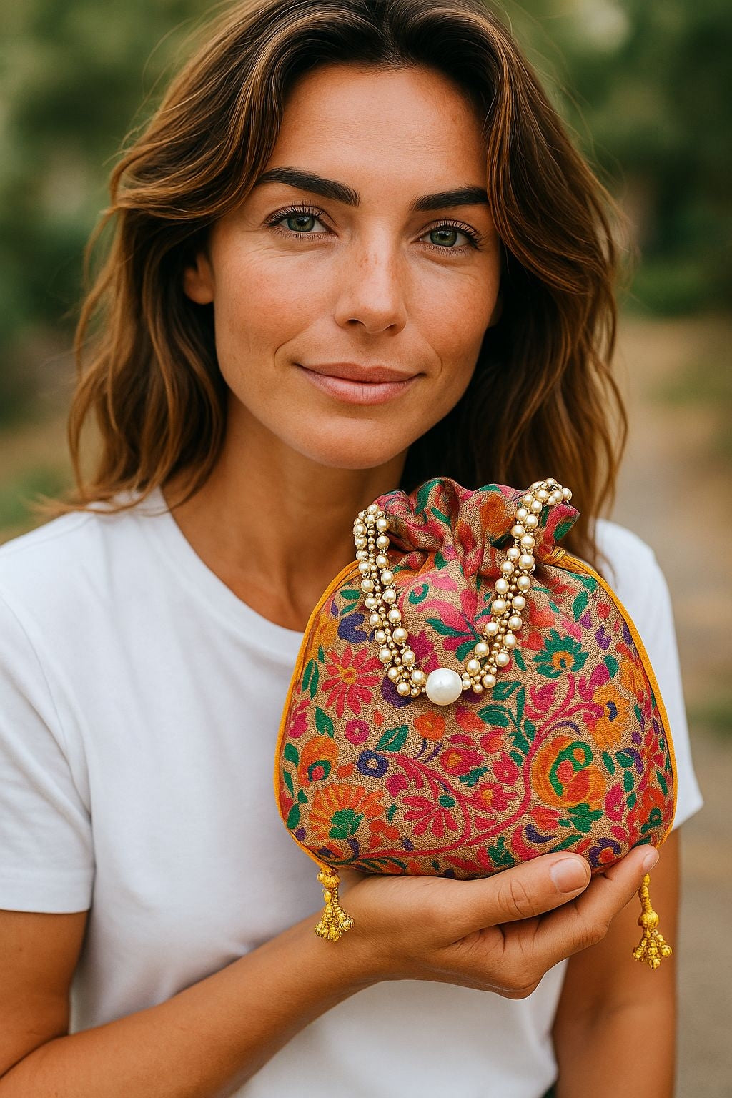 RETURN GIFT ITEMS PAITHANI DESIGN MULTICOLOR BROCADE POTLI BAGS