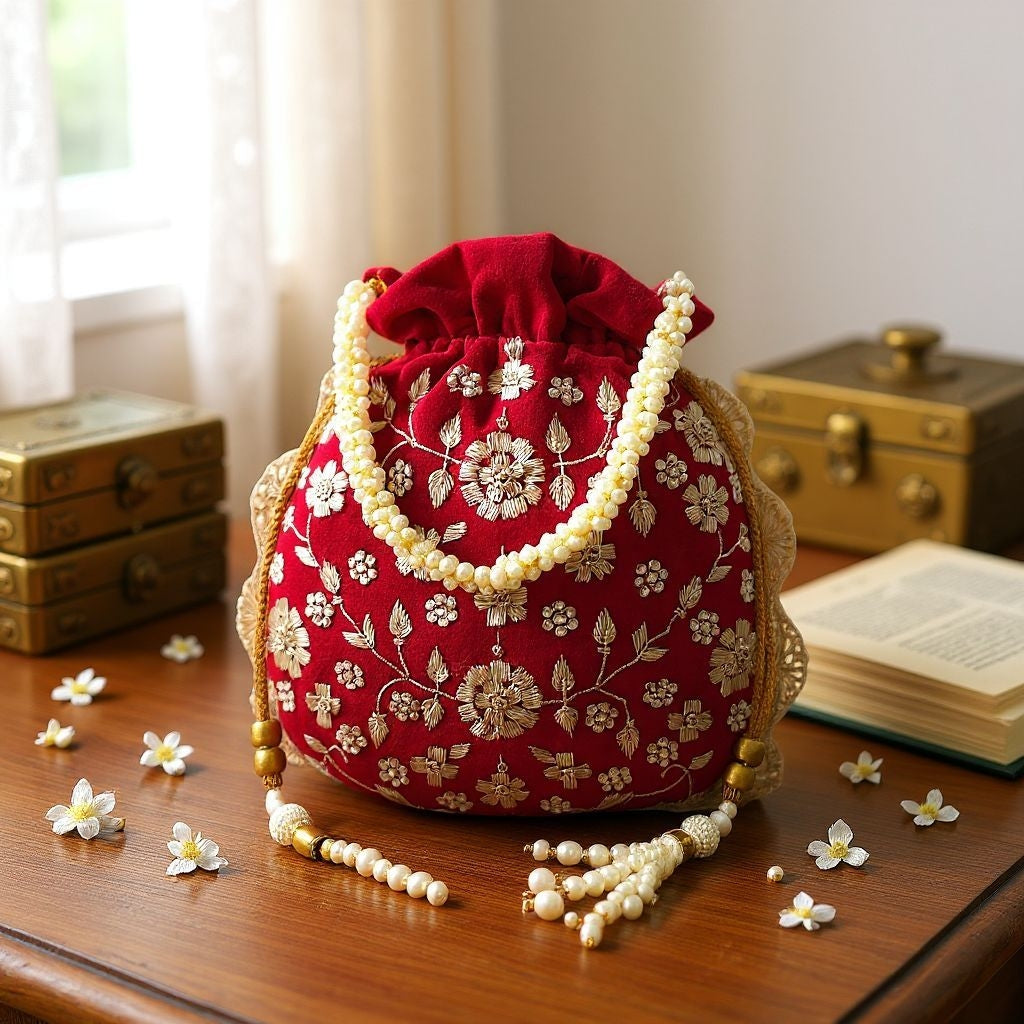 RETURN GIFT ITEMS VELVET HAND WORK ZARDOZI POTLI BAG