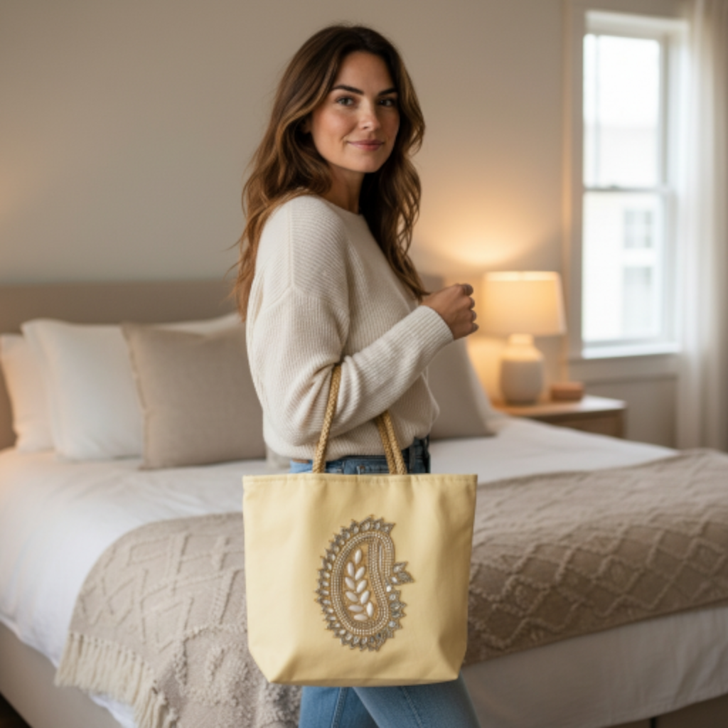 RETURN GIFT ITEMS PLASTIC COATED CREAM ELEGANT EMBROIDERED HAND BAGS