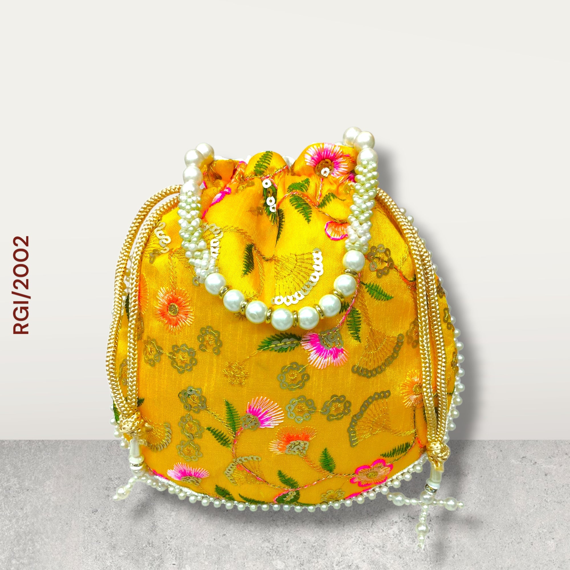 RETURN GIFT ITEMS FLOWER EMBROIDERY SILK POTLI BAGS