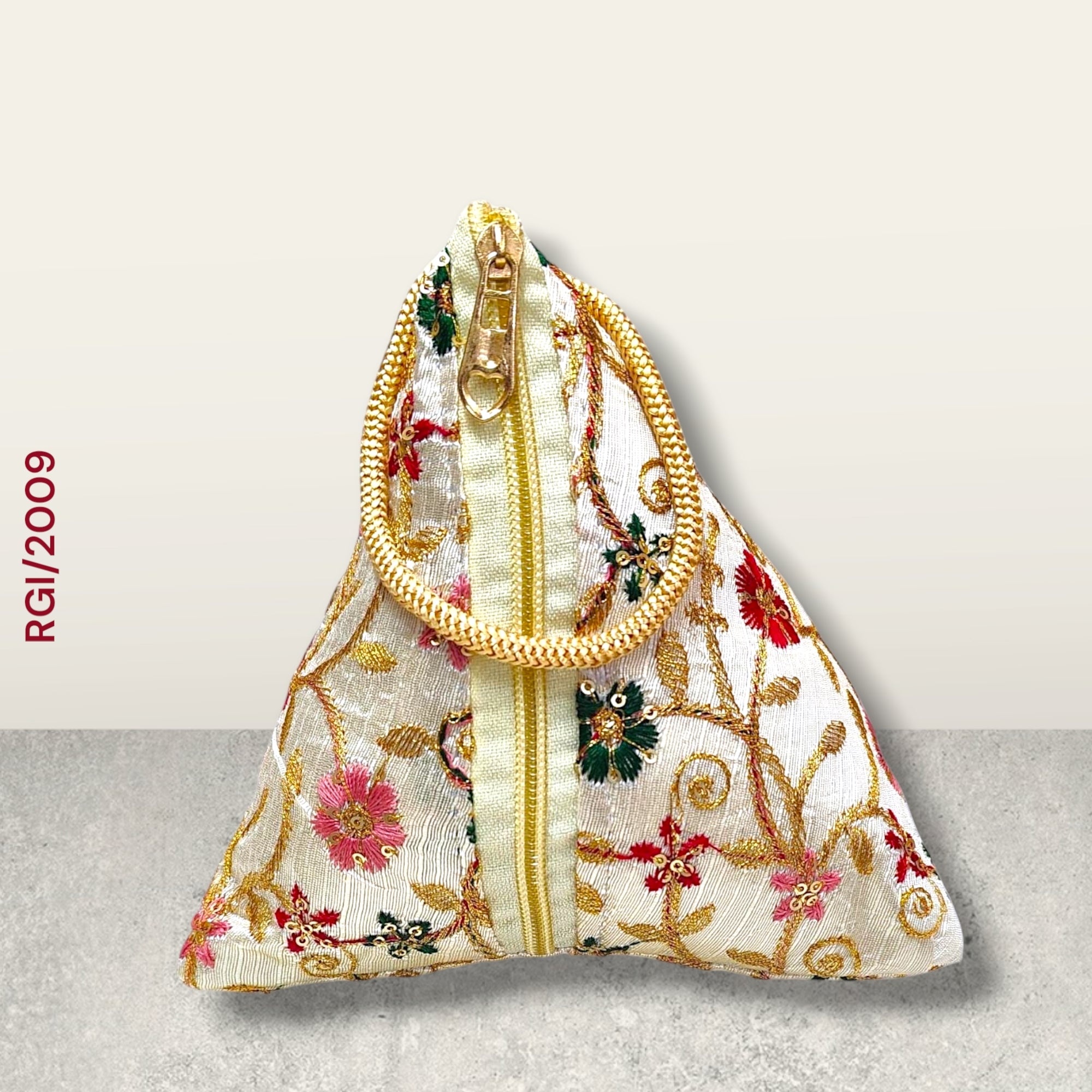 RETURN GIFT ITEMS TRIANGLE SHAPE SILK EMBROIDERED POTLI BAGS
