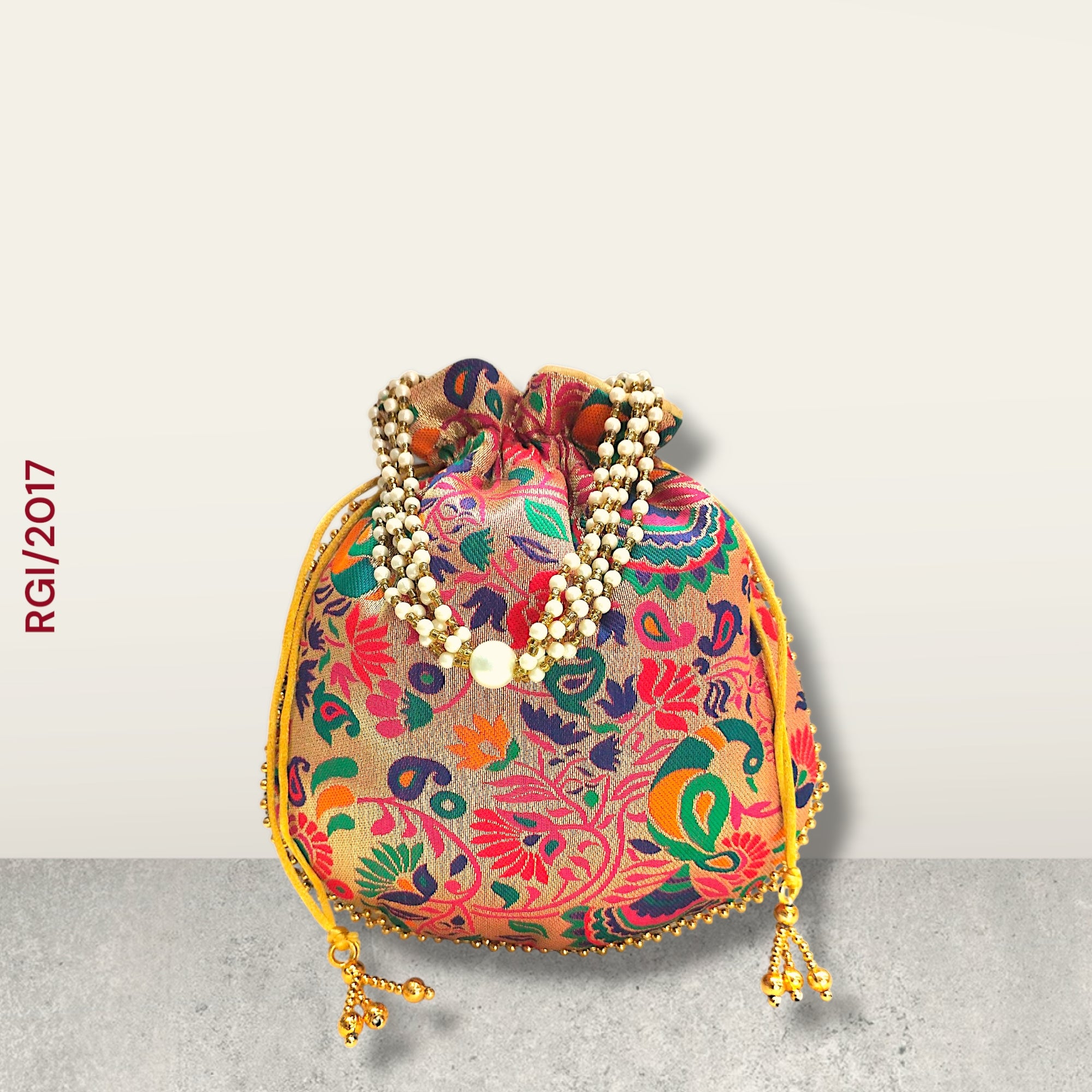 RETURN GIFT ITEMS PAITHANI DESIGN MULTICOLOR BROCADE POTLI BAGS