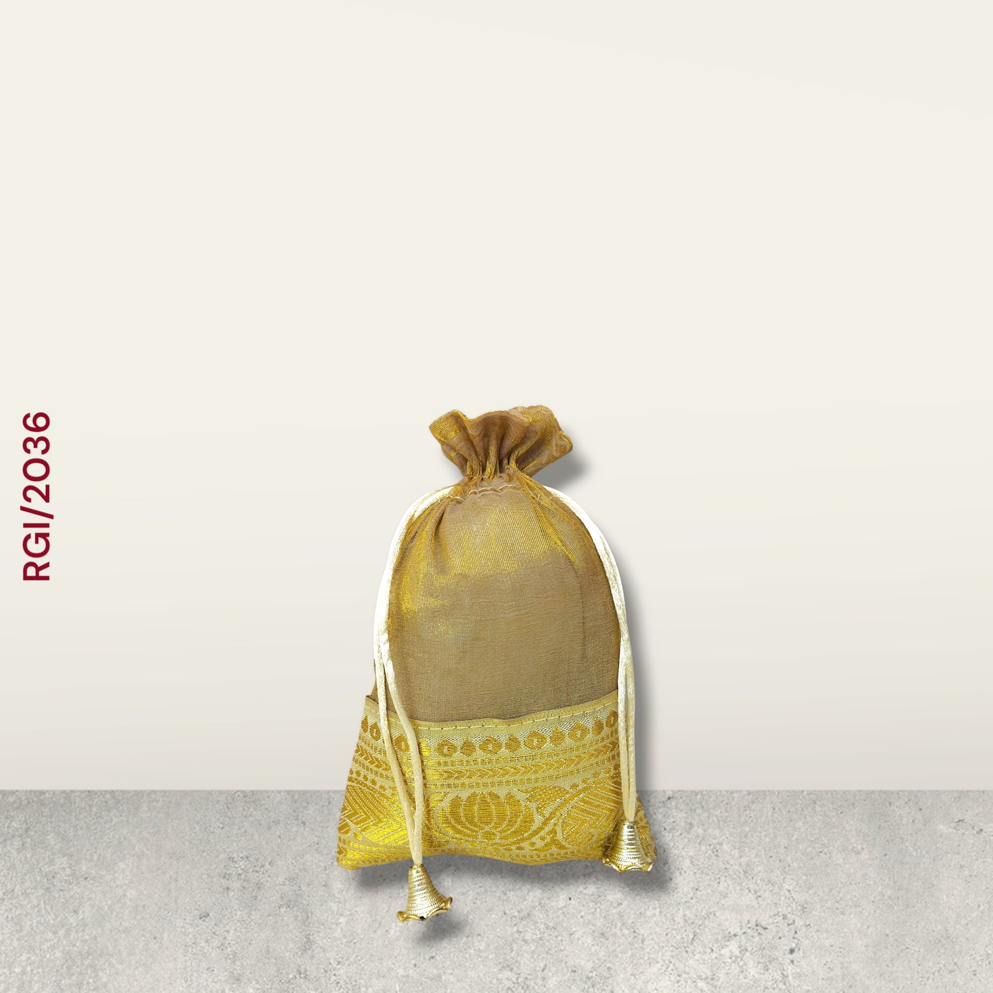 RETURN GIFT ITEMS 250 GMS GOLDEN TISSUE BORDER POTLI BAG