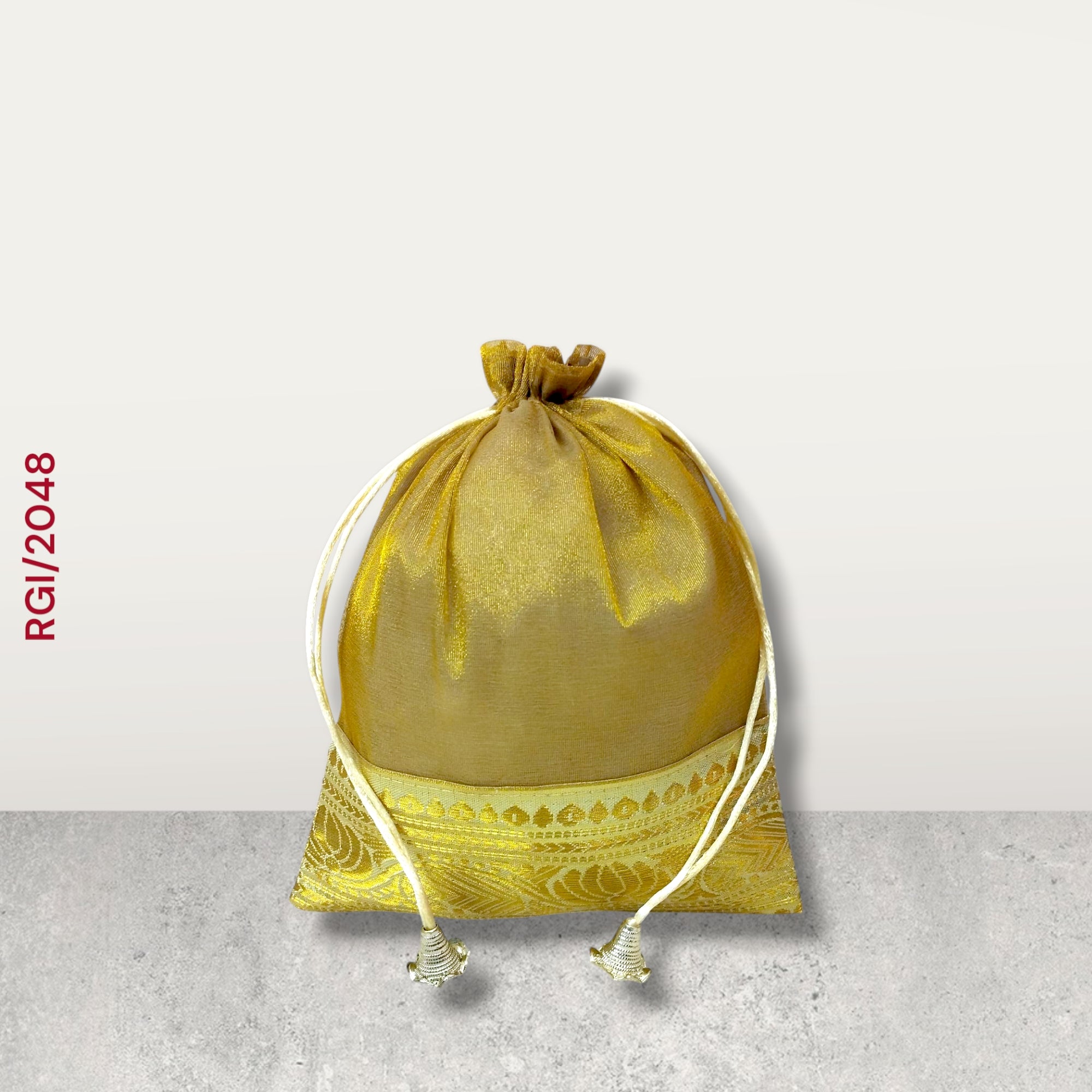RETURN GIFT ITEMS 500 GMS PACKING GOLDEN TISSUE BORDER POTLI BAGS