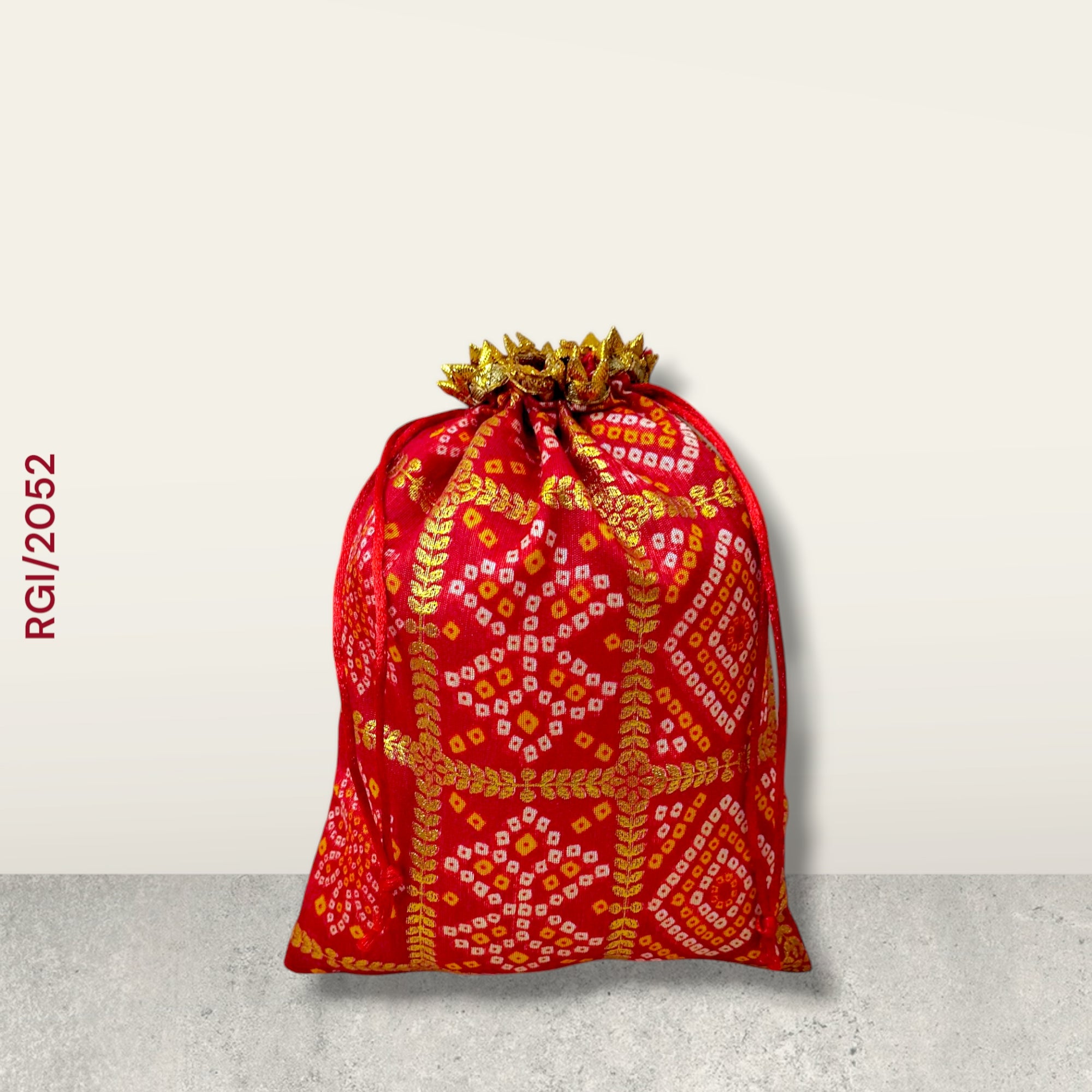RETURN GIFT ITEMS 500 GMS FOIL CHECKS BANDHINI SILK POTLI BAGS