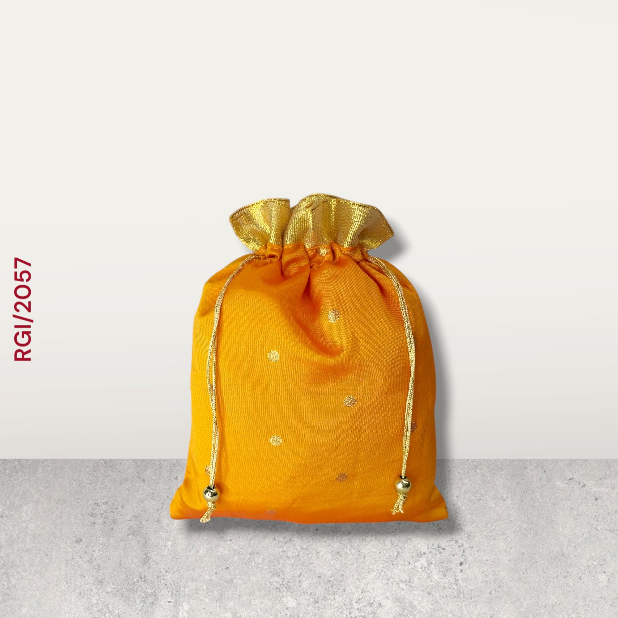 RETURN GIFT ITEMS 500GMS GOLDEN DOT POLKA DESIGN SILK POTLI BAGS