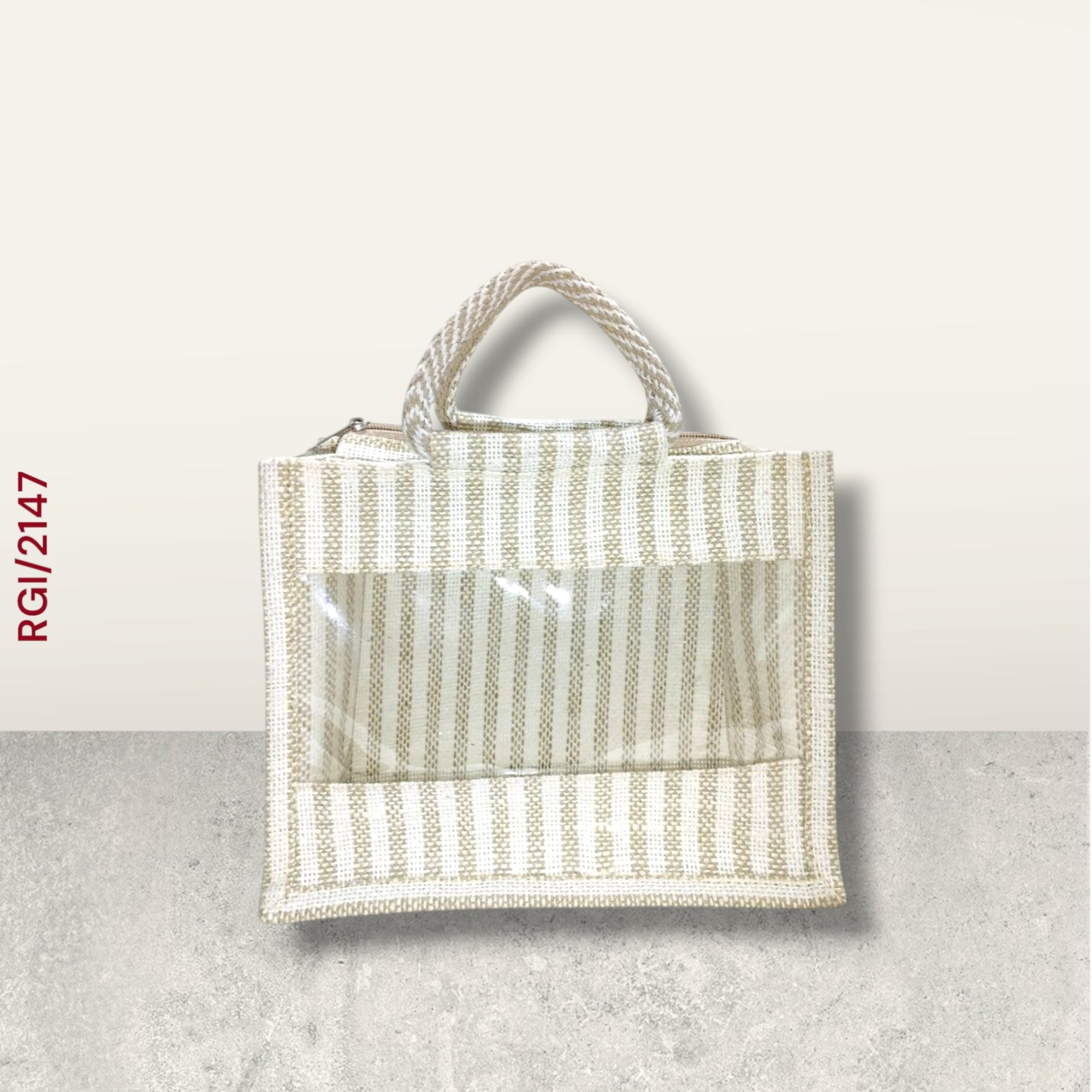 RETURN GIFT ITEMS 8*10 INCH JUTE WINDOW TRANSPARENT STRIPE DESIGN GIFT BAGS