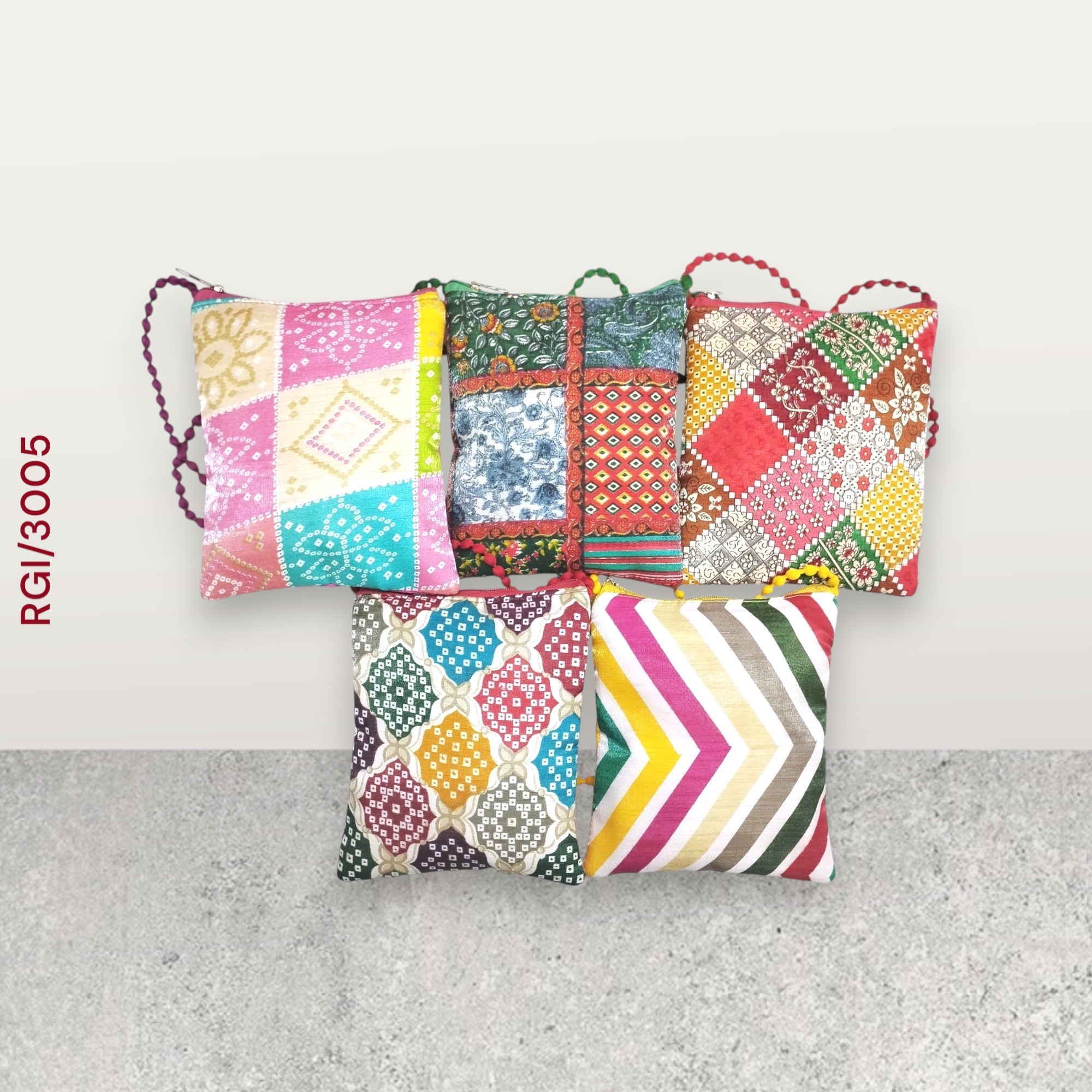 RETURN GIFT ITEMS MULTI PRINT SILK SLING BAGS