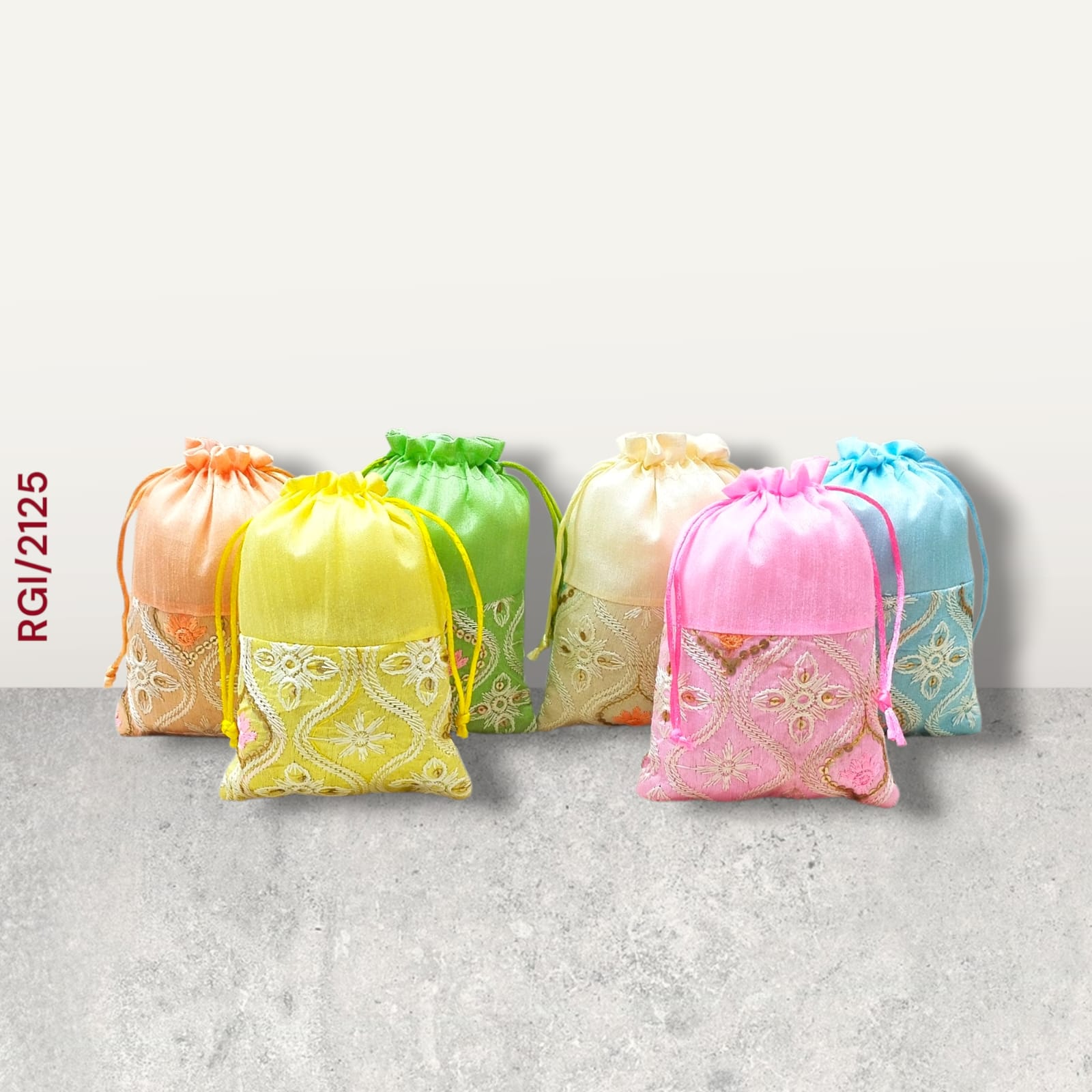 RETURN GIFT ITEMS 5*7 INCH PASTEL SILK EMBROIDERY POTLI
