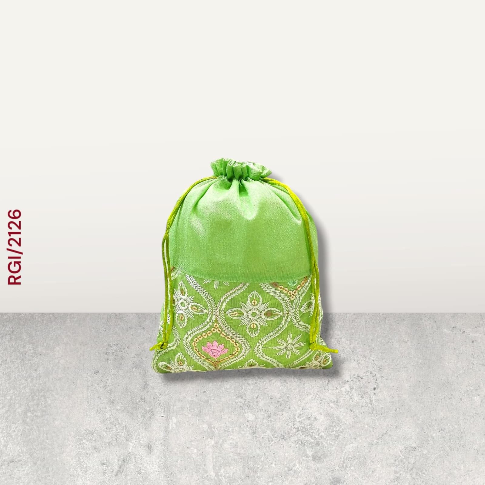 RETURN GIFT ITEMS 7*9 INCH PASTEL SILK EMBROIDERY POTLI