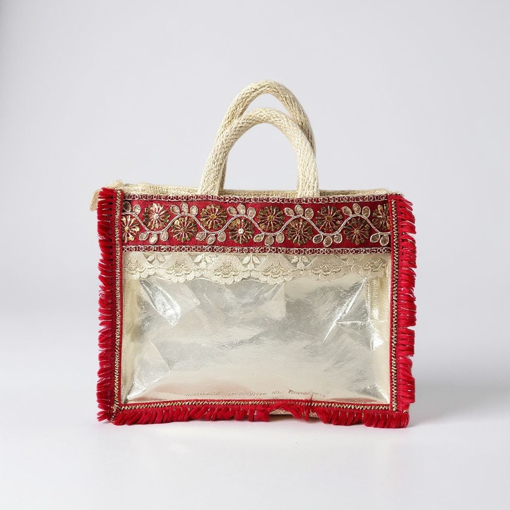 RETURN GIFT ITEMS JUTE WINDOW TRANSPARENT RED LACE GIFT BAGS