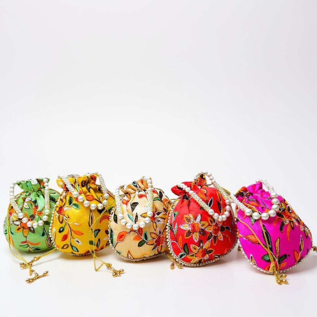 RETURN GIFT ITEMS AARI EMBROIDERY SILK POTLI BAGS