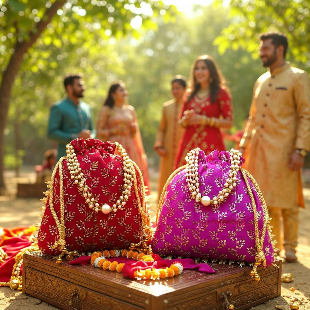 RETURN GIFT ITEMS SEQUENCE EMBROIDERED POTLI BAGS