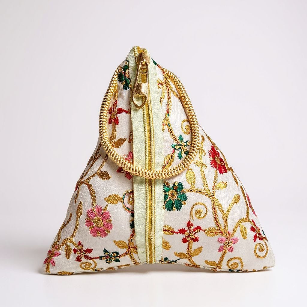 RETURN GIFT ITEMS TRIANGLE SHAPE SILK EMBROIDERED POTLI BAGS