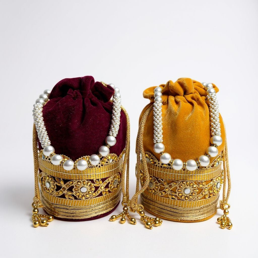 RETURN GIFT ITEMS VELVET PEARL HANDLE POTLI BAGS