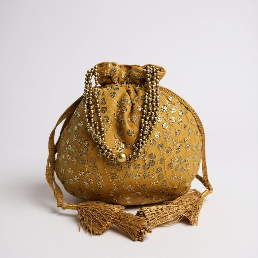 RETURN GIFT ITEMS GOLDEN FLOWER SEQUIN POTLI BAGS