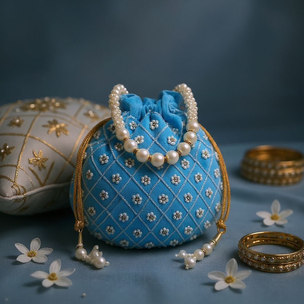 RETURN GIFT ITEMS HAND EMBROIDERED SILK POTLI BAG