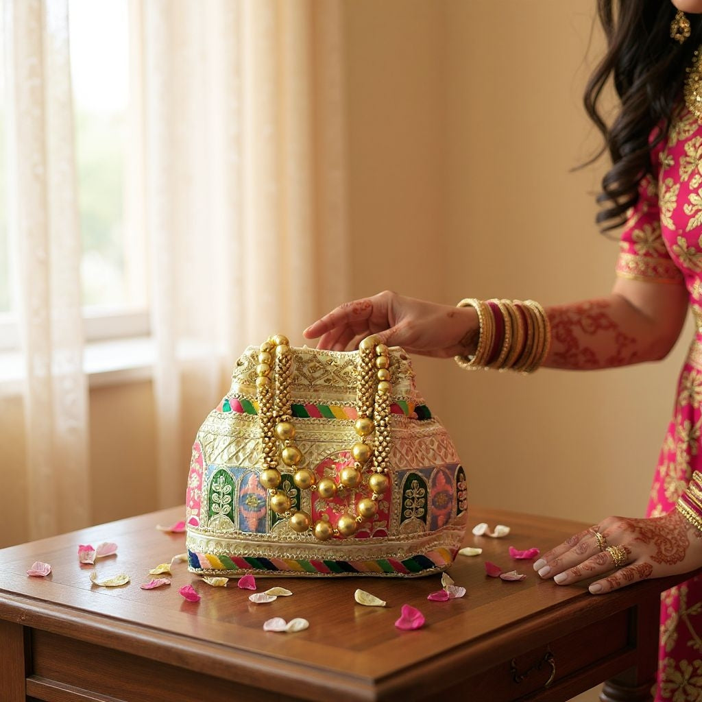 RETURN GIFT ITEMS HEAVY LACE SILK EMBROIDERY POTLI BAG