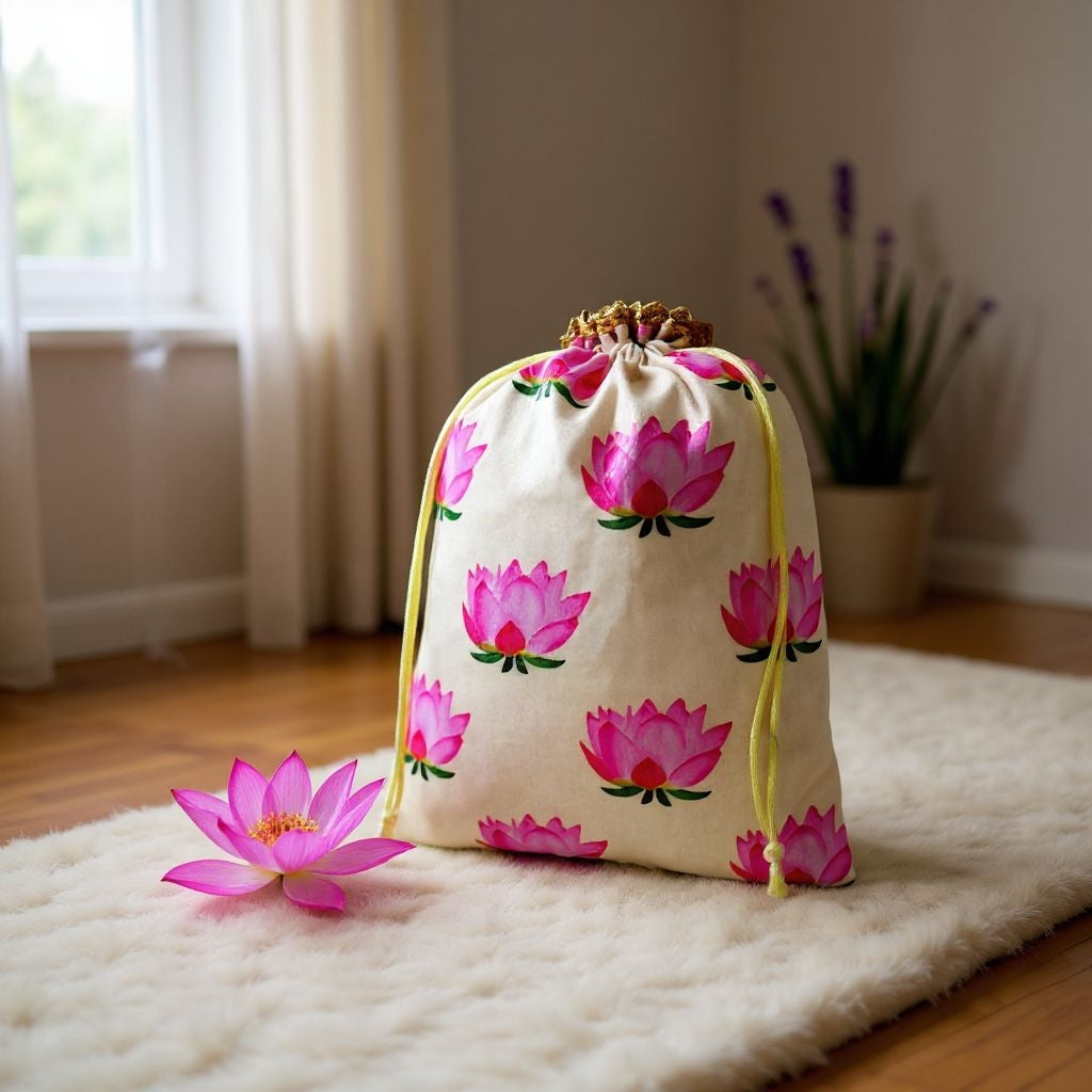 RETURN GIFT ITEMS 500 GMS LOTUS DIGITAL PRINT POTLI BAG