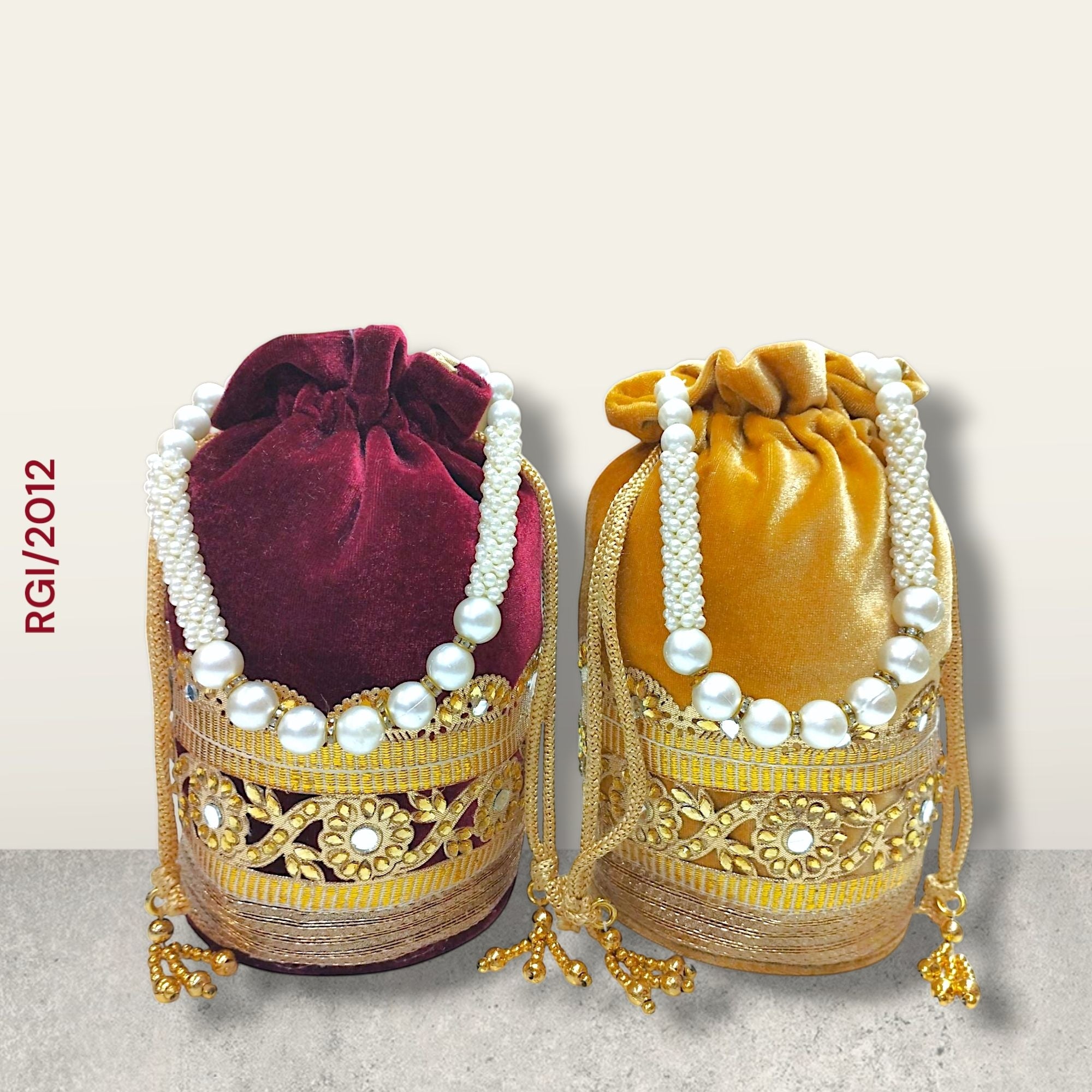 RETURN GIFT ITEMS VELVET PEARL HANDLE POTLI BAGS