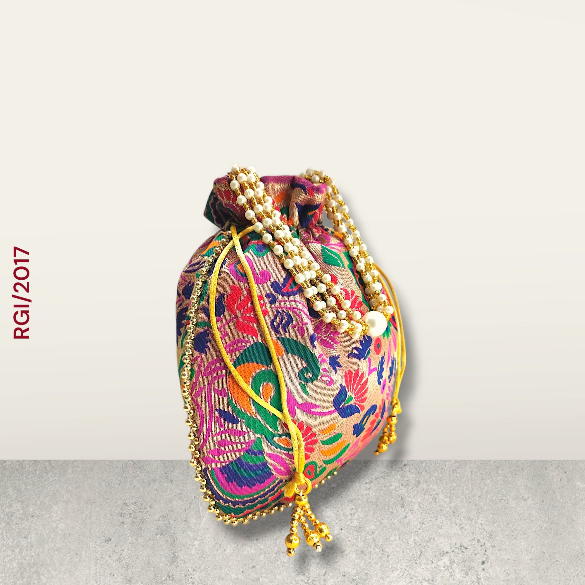 RETURN GIFT ITEMS PAITHANI DESIGN MULTICOLOR BROCADE POTLI BAGS