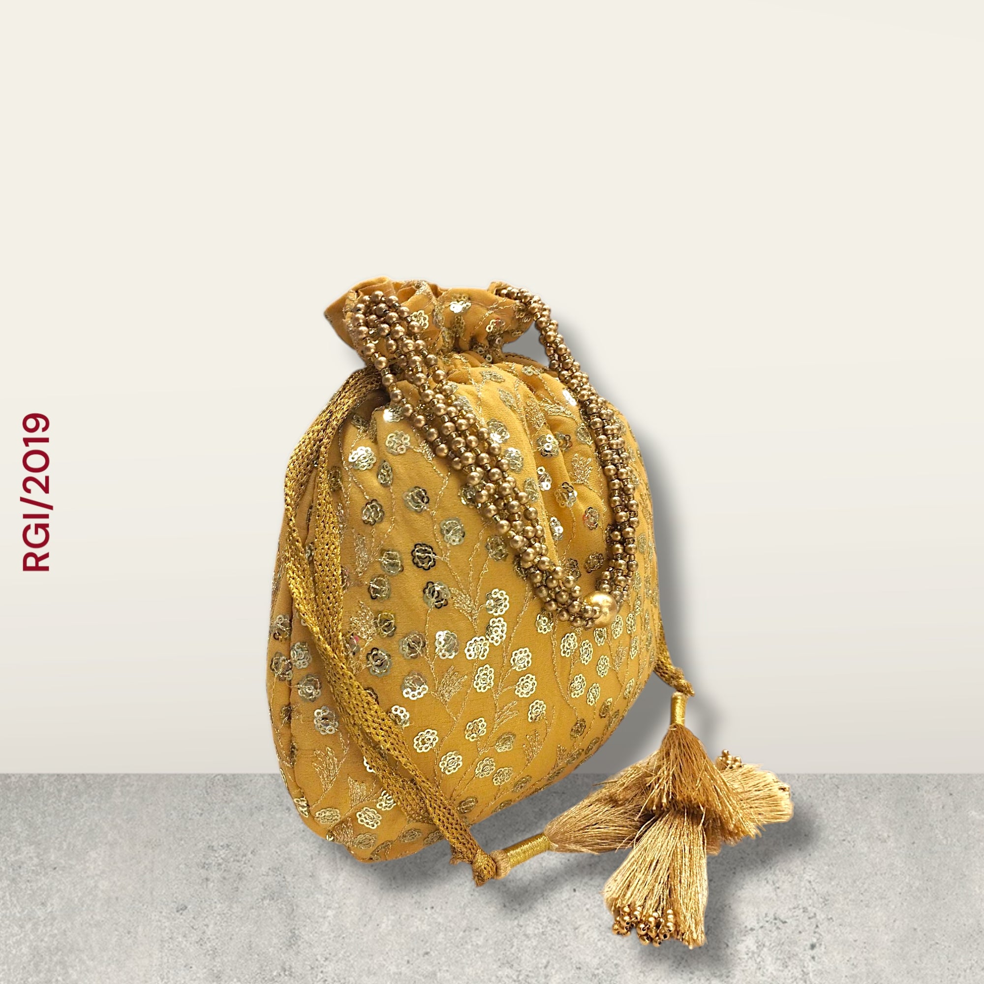 RETURN GIFT ITEMS GOLDEN FLOWER SEQUIN POTLI BAGS
