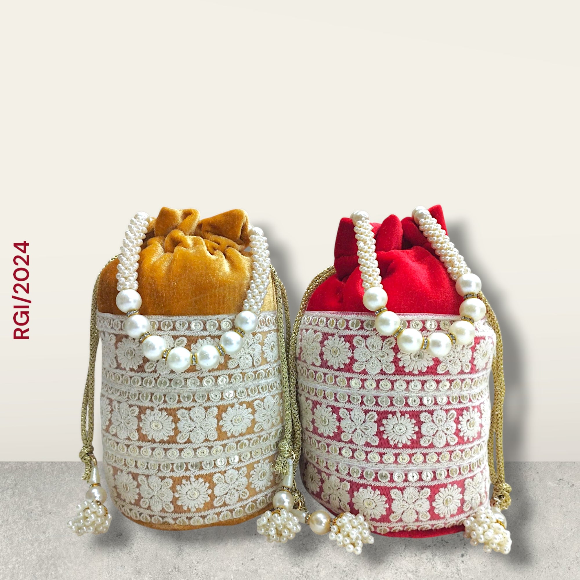 RETURN GIFT ITEMS VELVET LUCKNOWI LACE POTLI BAG