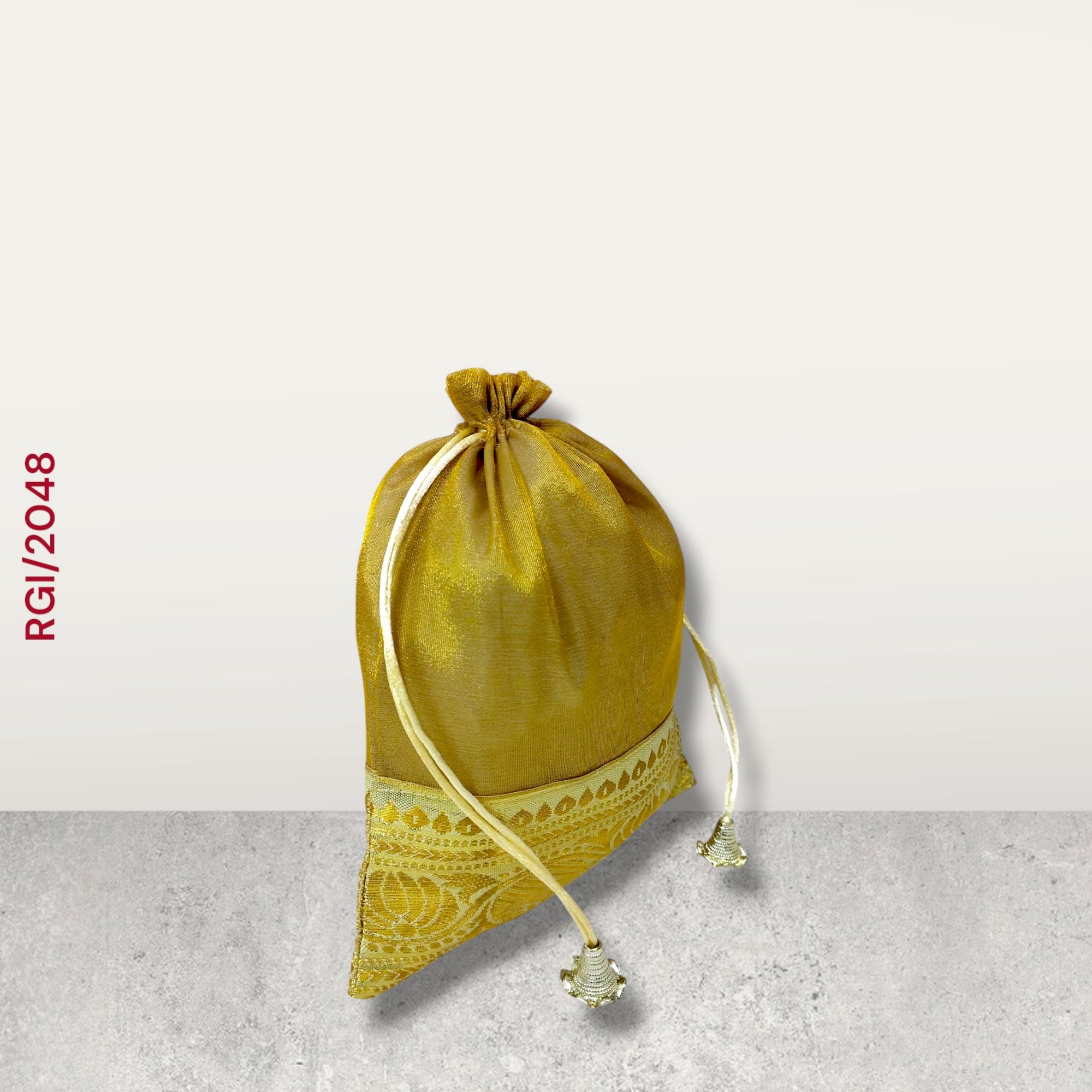 RETURN GIFT ITEMS 500 GMS PACKING GOLDEN TISSUE BORDER POTLI BAGS