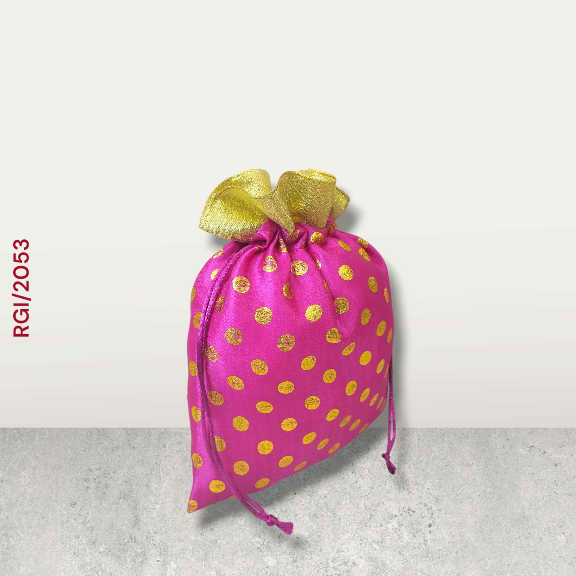 RETURN GIFT ITEMS 500 GMS PACKING CLASSIC GOLDEN DOTS SATIN POLKA POTLI BAG