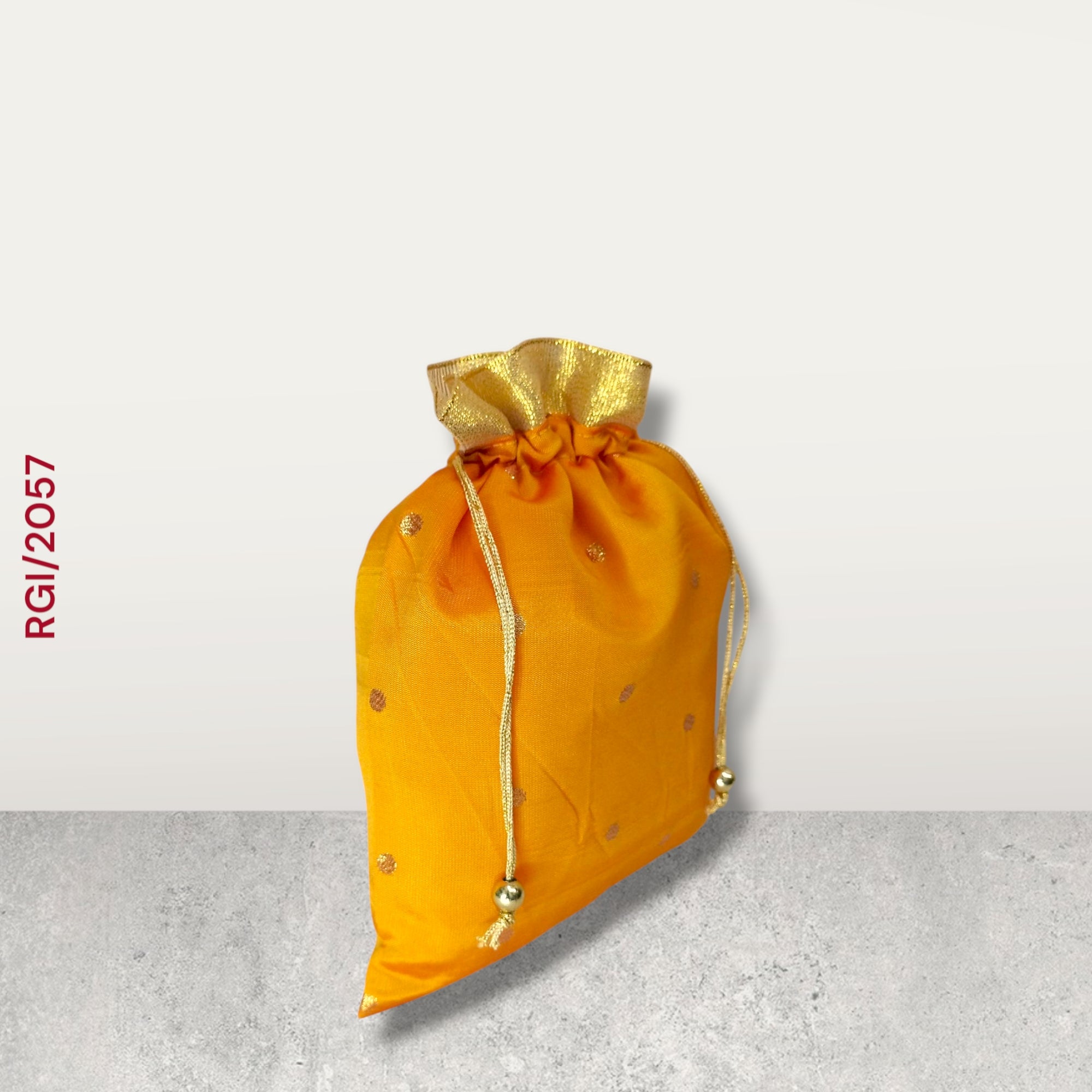 RETURN GIFT ITEMS 500GMS GOLDEN DOT POLKA DESIGN SILK POTLI BAGS