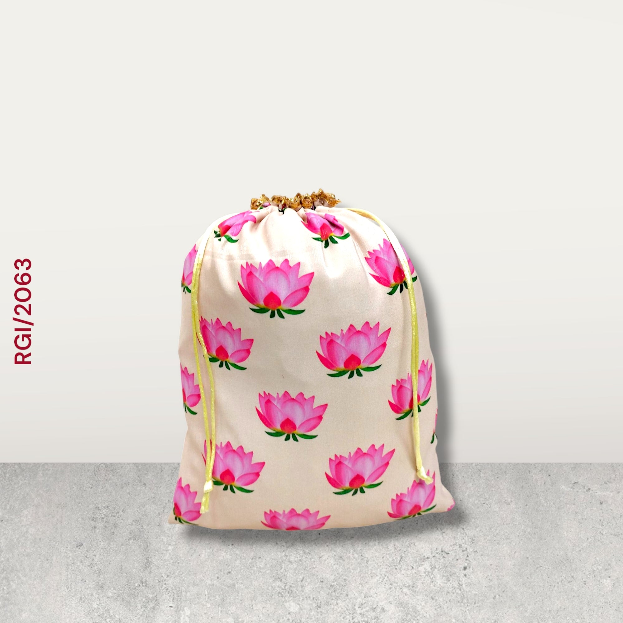 RETURN GIFT ITEMS 1 KG PACKING DIGITAL LOTUS PRINT POTLI BAGS