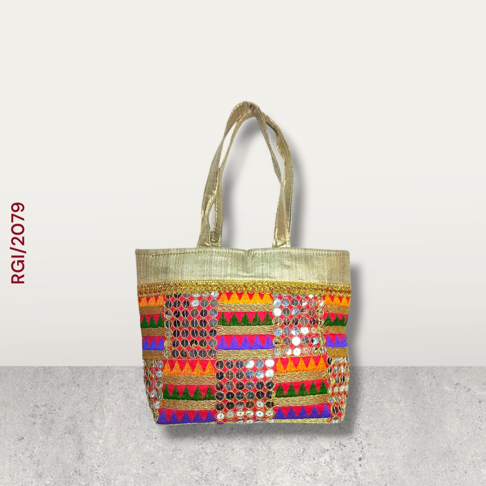 RETURN GIFT ITEMS SEQUINS EMBROIDERY GOLDEN TISSUE HANDBAG