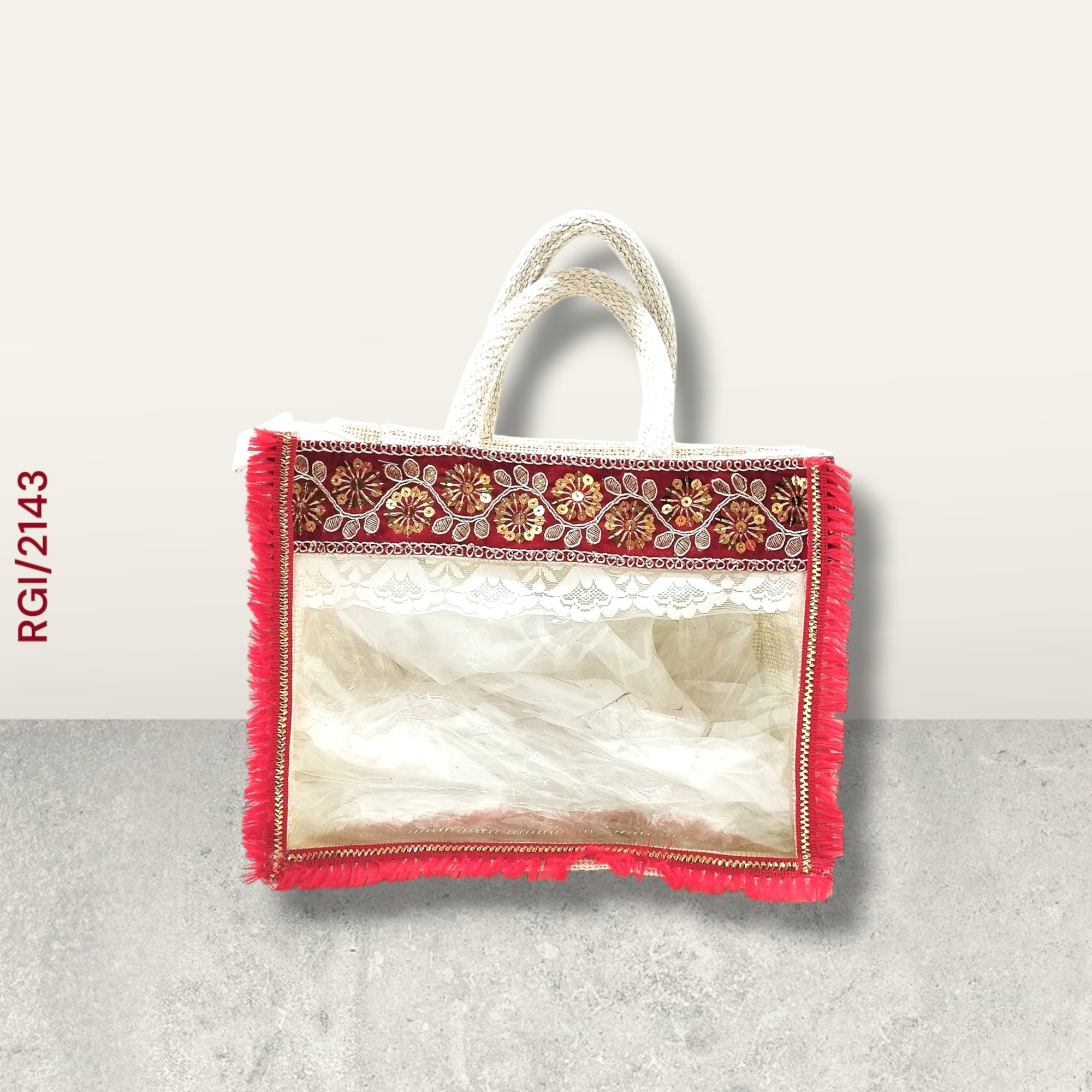 RETURN GIFT ITEMS JUTE WINDOW TRANSPARENT RED LACE GIFT BAGS
