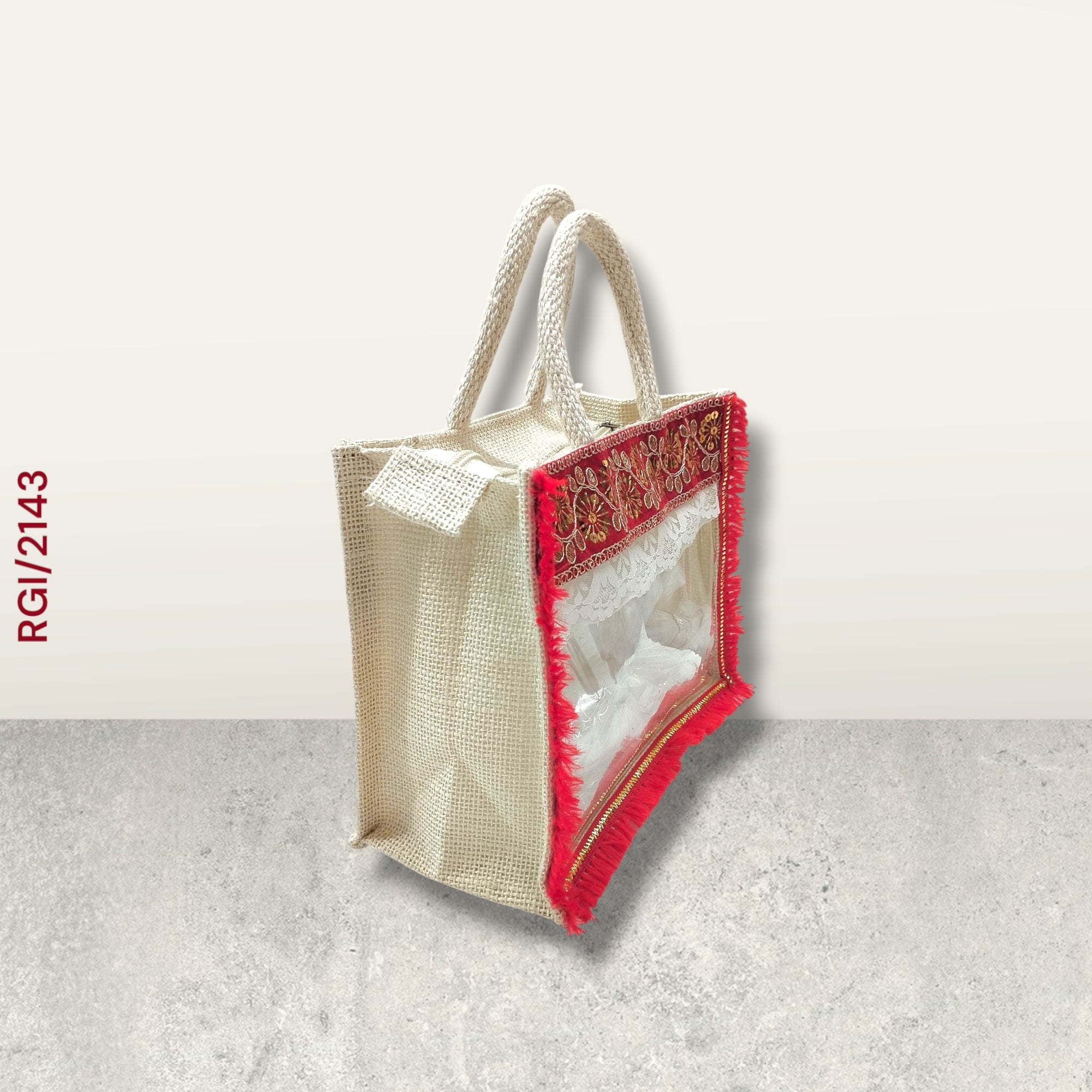 RETURN GIFT ITEMS JUTE WINDOW TRANSPARENT RED LACE GIFT BAGS
