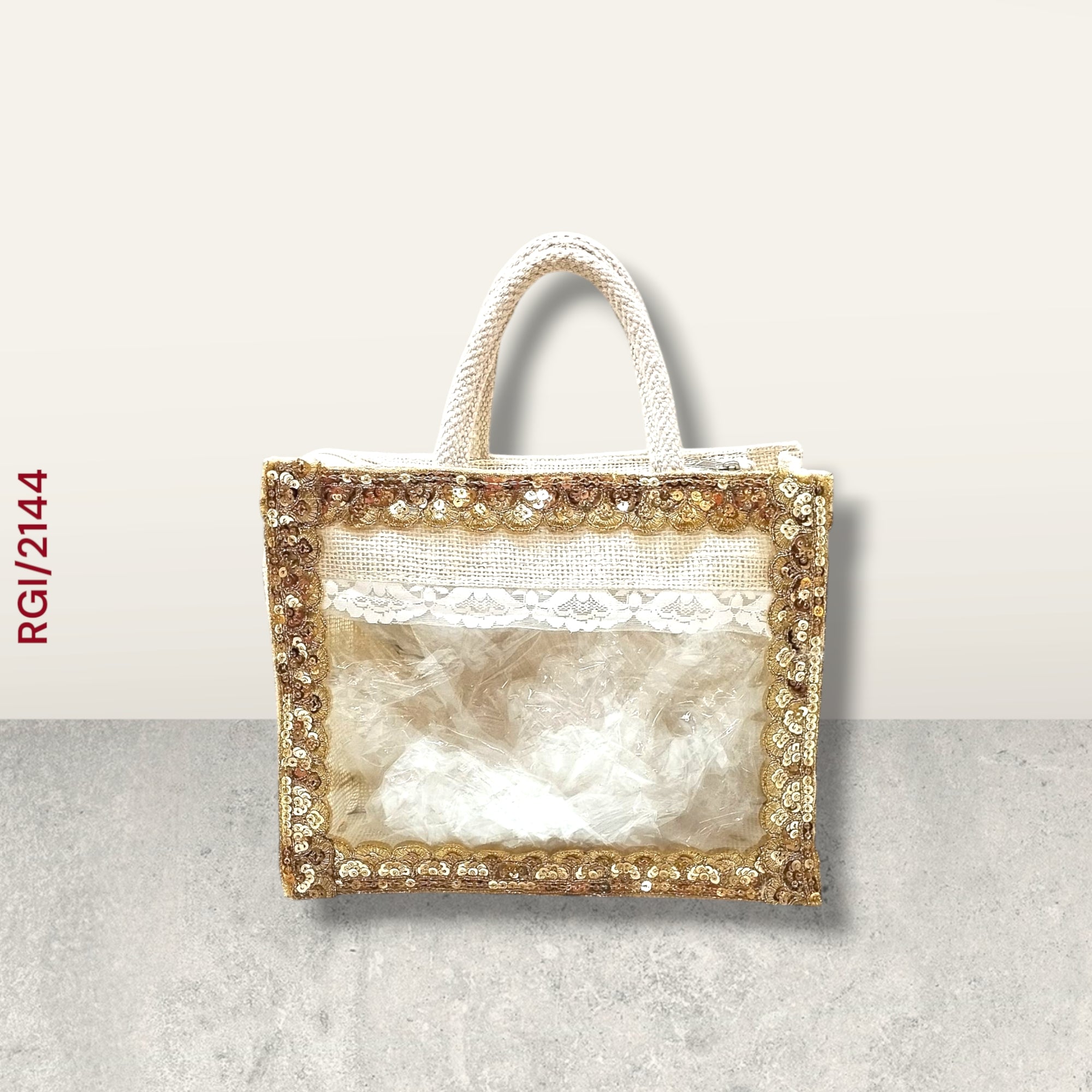 RETURN GIFT ITEMS JUTE WINDOW TRANSPARENT GOLDEN LACE GIFT BAGS