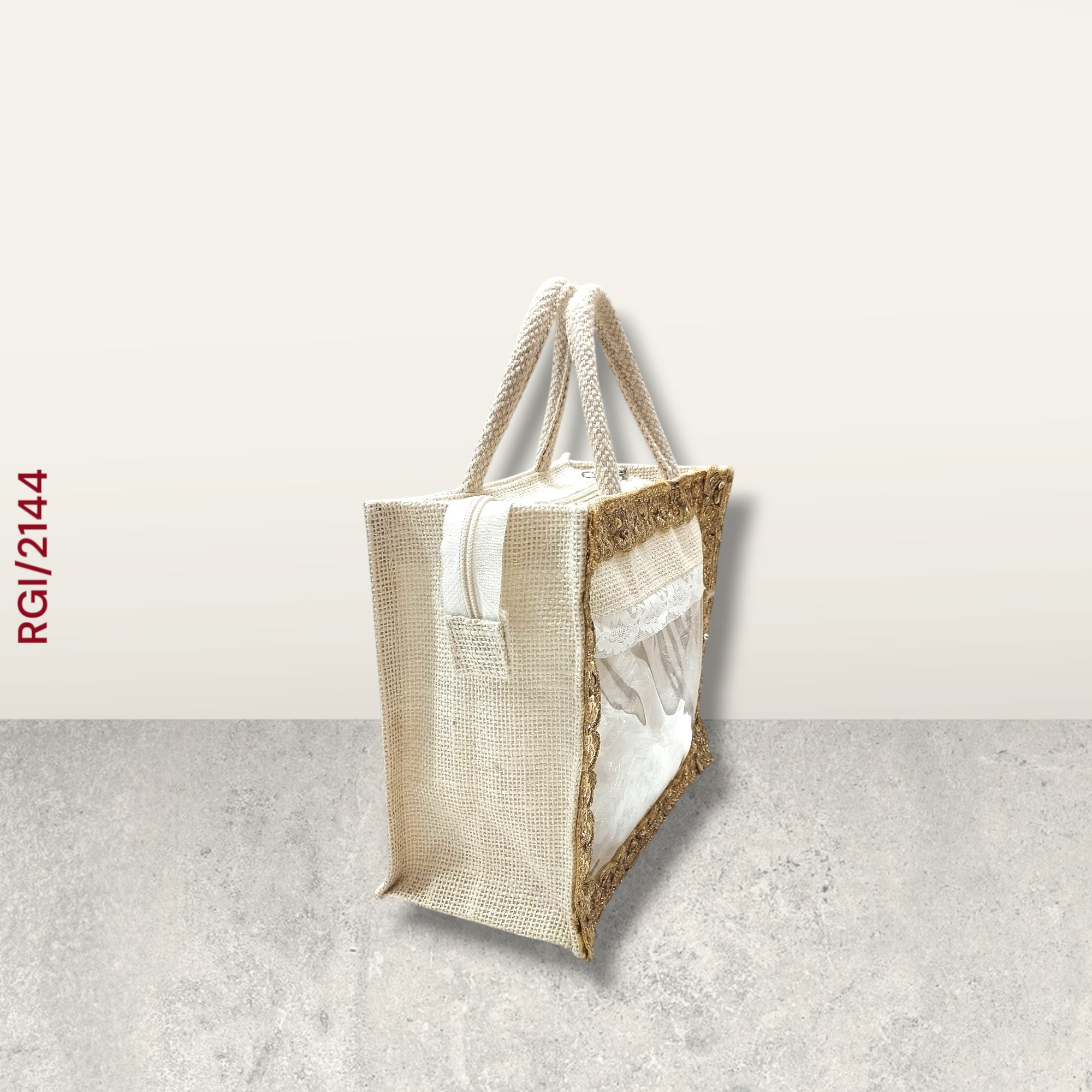 RETURN GIFT ITEMS JUTE WINDOW TRANSPARENT GOLDEN LACE GIFT BAGS