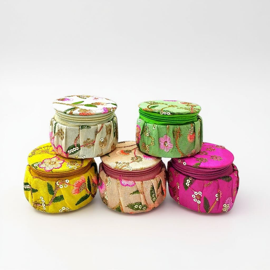 RETURN GIFT ITEMS 3.5 INCH SILK FLOWER EMBROIDERY JEWELLERY BOX