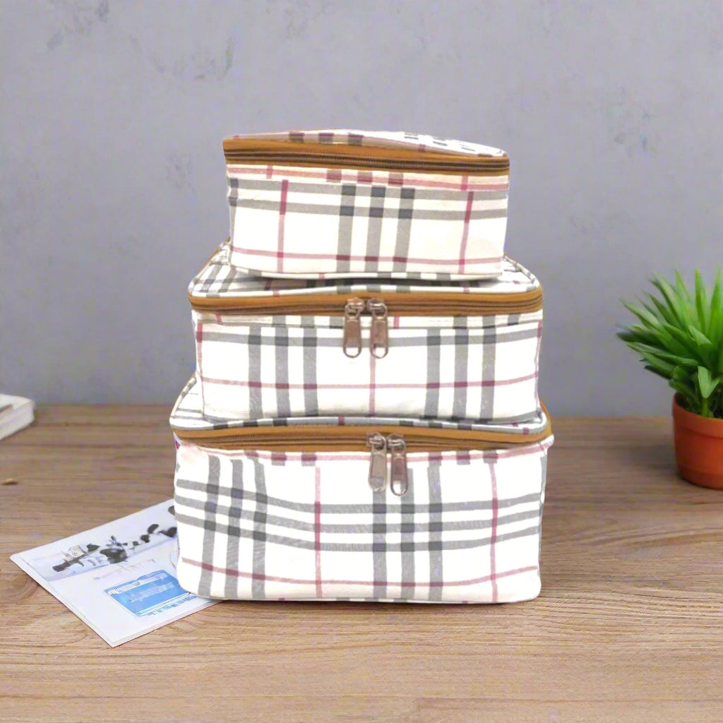 RETURN GIFT ITEMS 3 PCS SET CHECKS PRINT TRAVEL POUCH