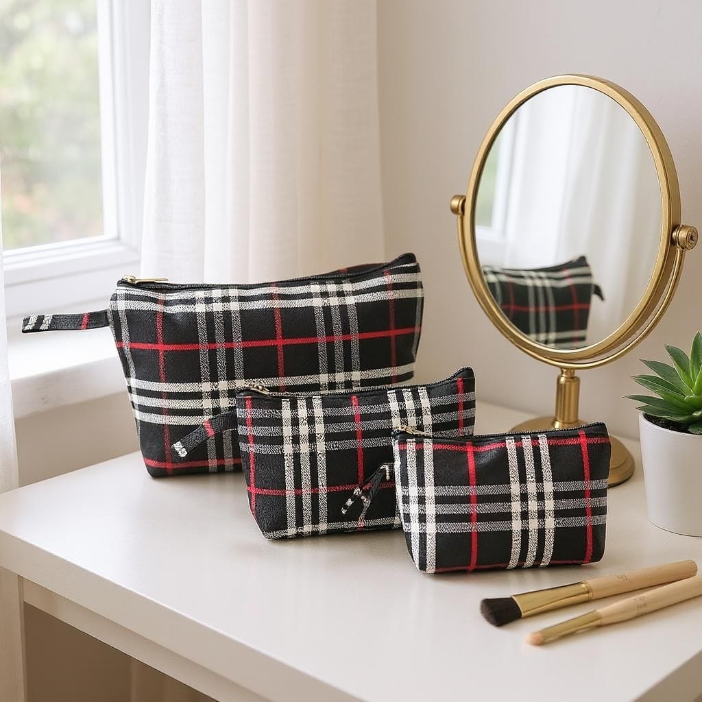 RETURN GIFT ITEMS 3 PCS SET CHECKS DESIGN HAND POUCH