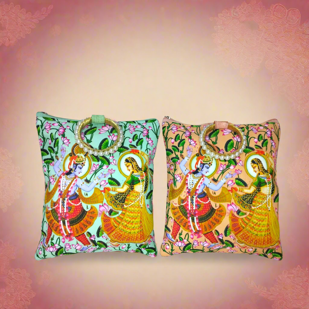 RETURN GIFT ITEMS DIGITAL RADHE KRISHNA PRINT HANDBAG
