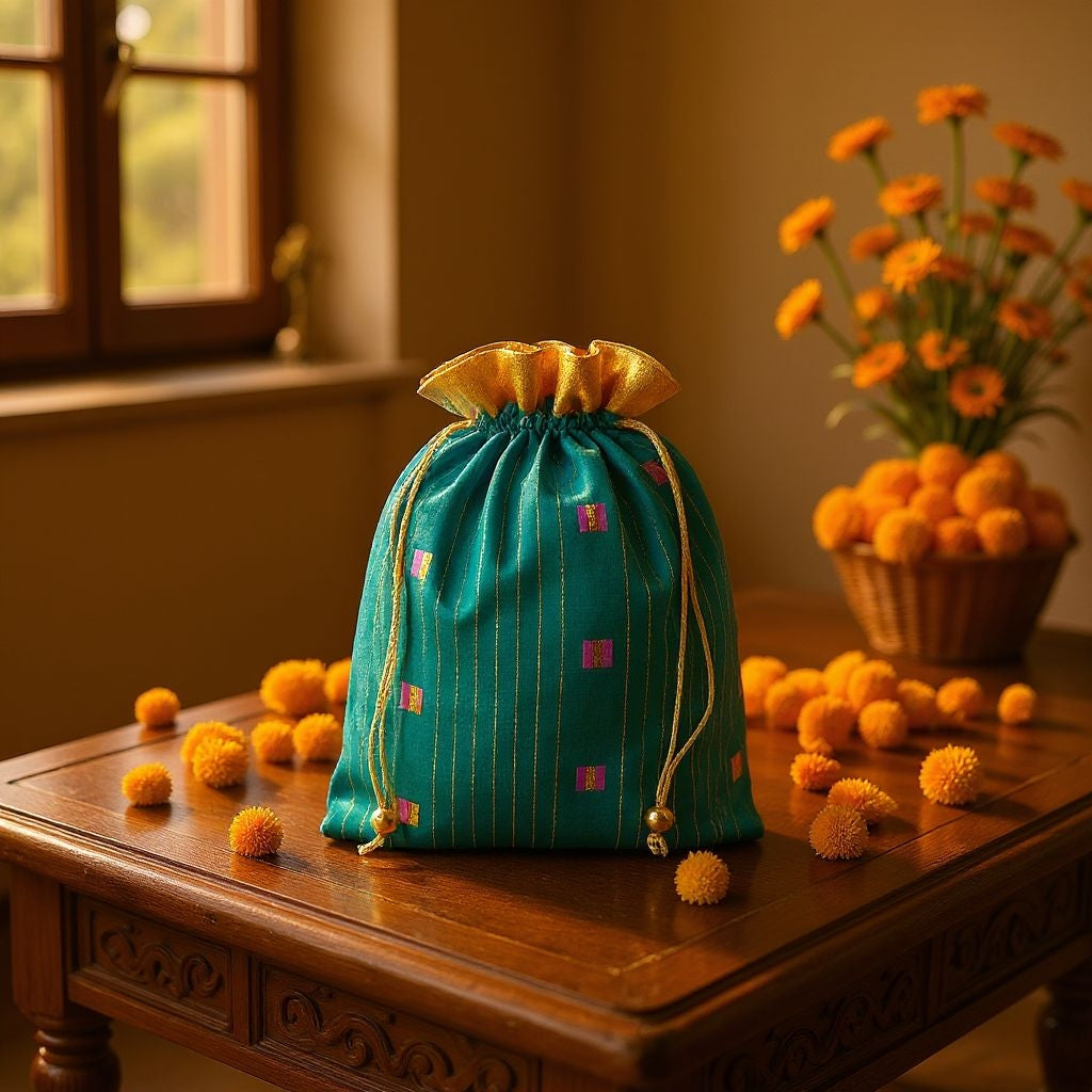 RETURN GIFT ITEMS 500 GMS SILK BUTI PACKING POTLI BAG