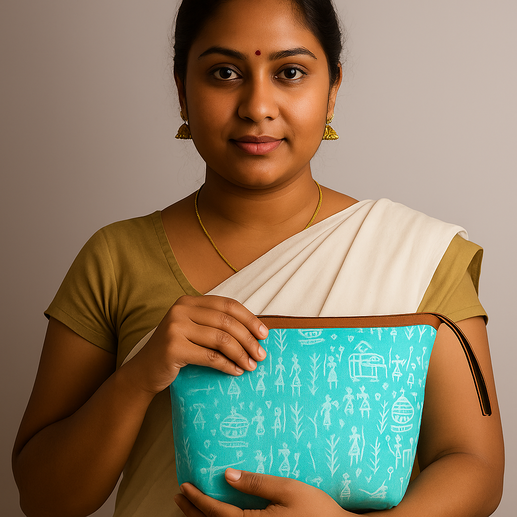 RETURN GIFT ITEMS WARLI PRINT SILK HAND POUCHES
