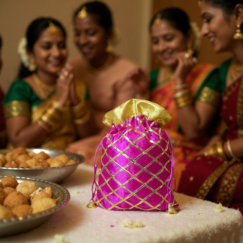 RETURN GIFT ITEMS 500 GMS GOTTA CHECKS SILK POTLI BAGS