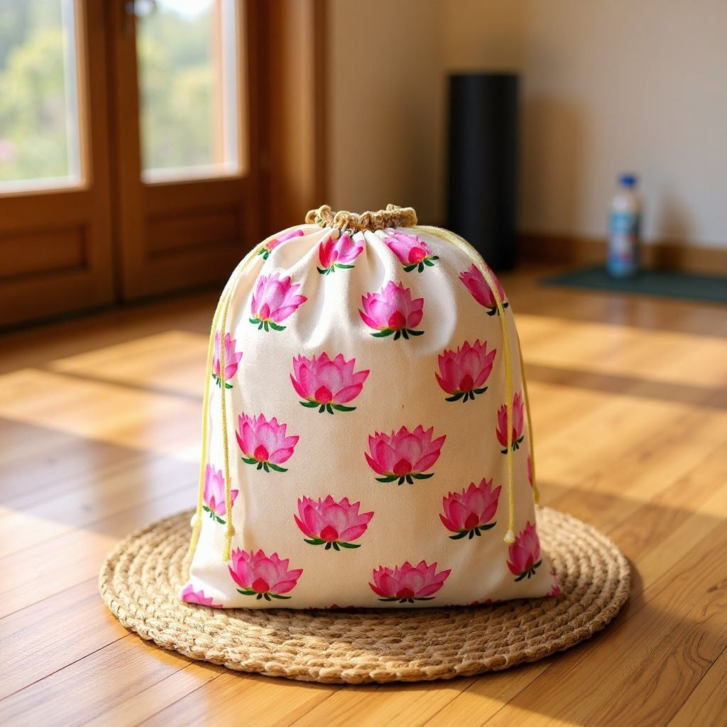 RETURN GIFT ITEMS 1 KG PACKING DIGITAL LOTUS PRINT POTLI BAGS