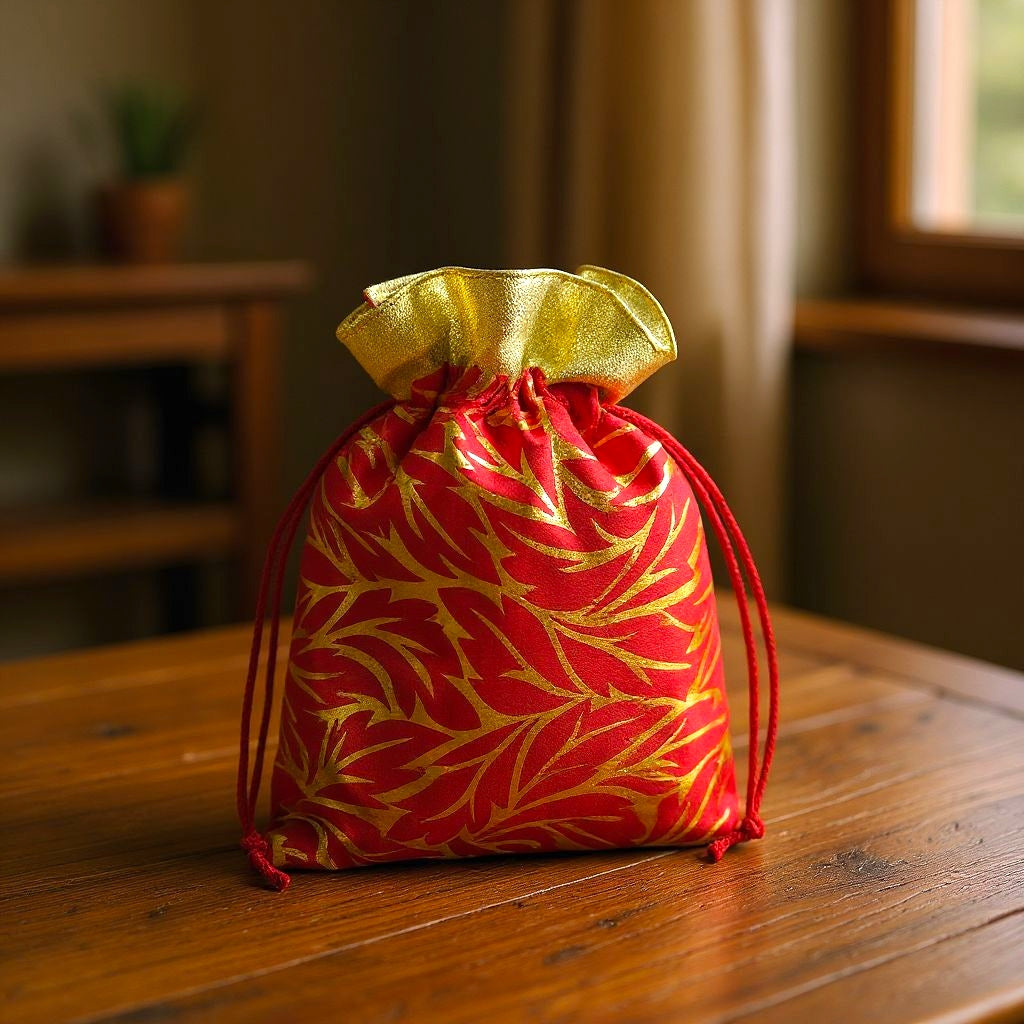 RETURN GIFT ITEMS 500 GMS FOIL PRINT SATIN POTLI BAGS